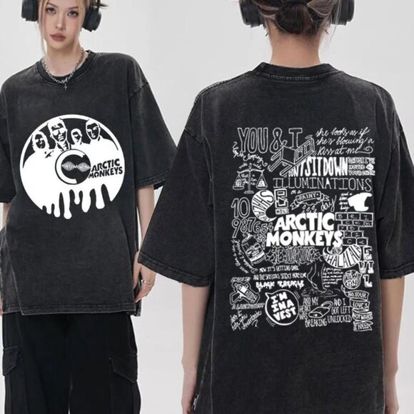 Washed Old Arctic Monkeys Band Tshirt Aesthetic Harajuku - Picture 1 of 4